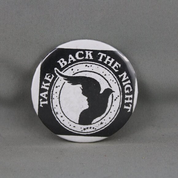 Vintage Protest Pin - Take Back the Night Black Dove - Celluloid Pin - Picture 1 of 3